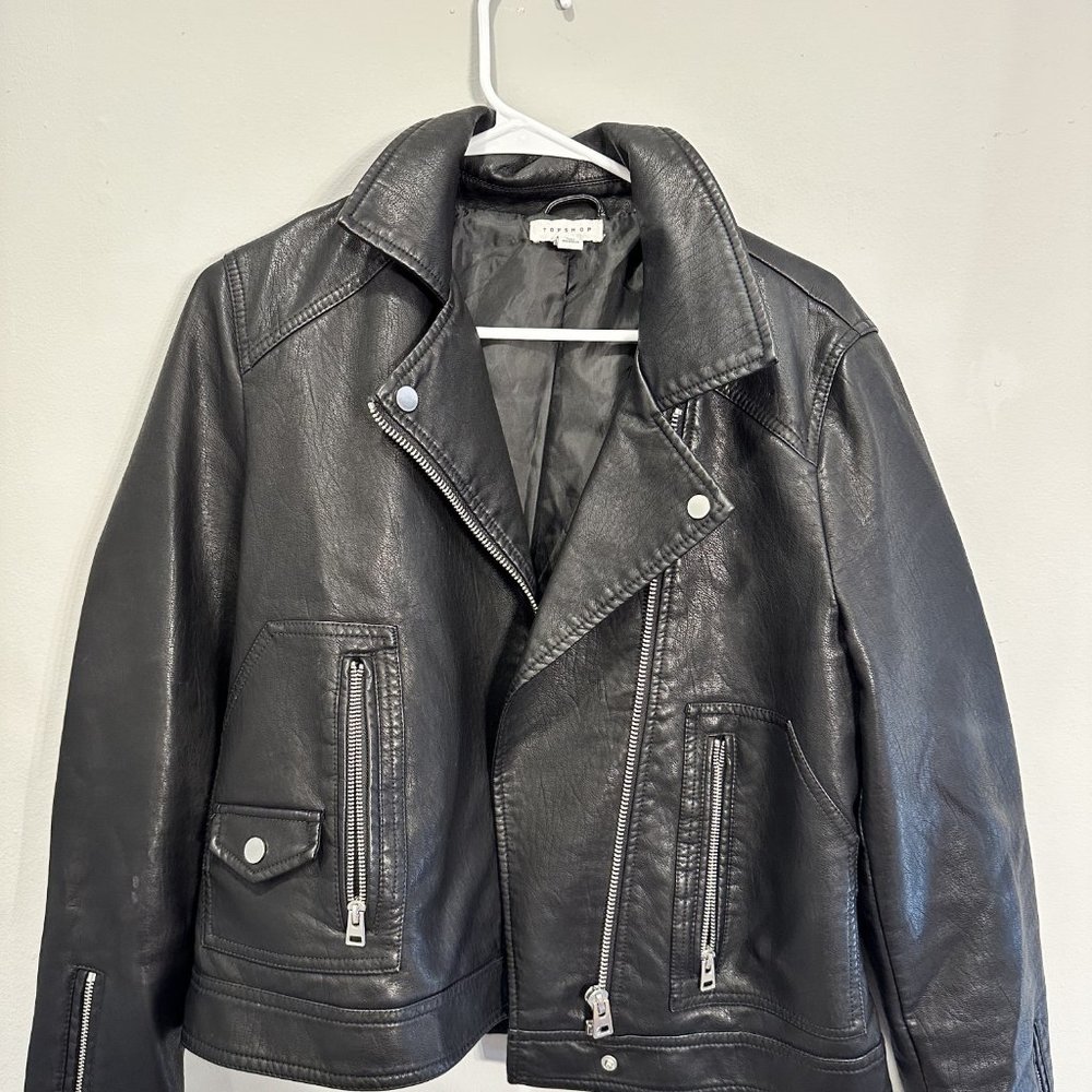 Topshop Faux Leather Jacket Black Nordstrom Sz 10